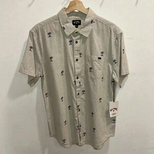 Billabong Sundays Mini Short Sleeve Button Up - Light Gray - Size Small
